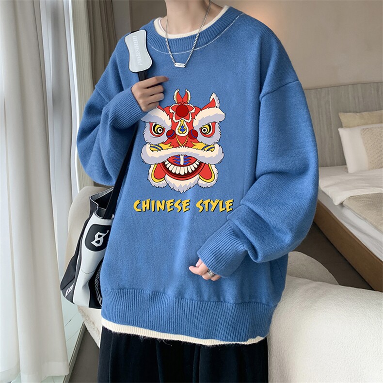 控78 假两件毛衣男大码加绒针织衫男毛线衣M80185-P55  加绒P70图片