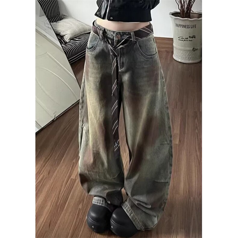 脏染水洗做旧直筒牛仔裤男女微喇复古宽松阔腿长裤拖地NB5140,男装牛仔裤,星座1116A（原606A-3）