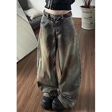 脏染水洗做旧直筒牛仔裤男女微喇复古宽松阔腿长裤拖地NB5140，男装牛仔裤，星座1116A（原606A-3）