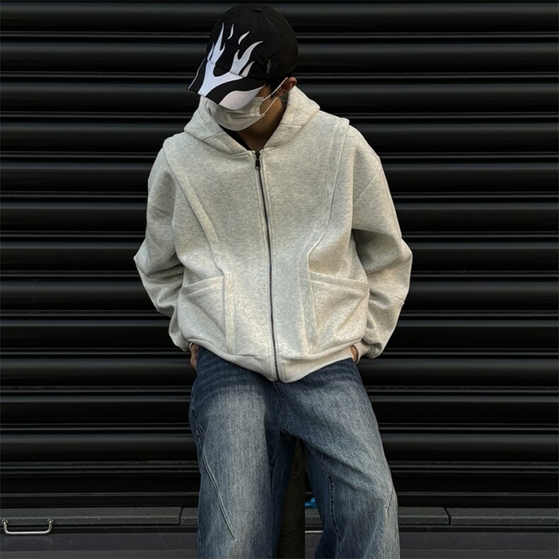 抖音得物高品质二开25秋冬美式重磅宽松结构设计连帽卫衣外套W78,男装卫衣,电商A486-1