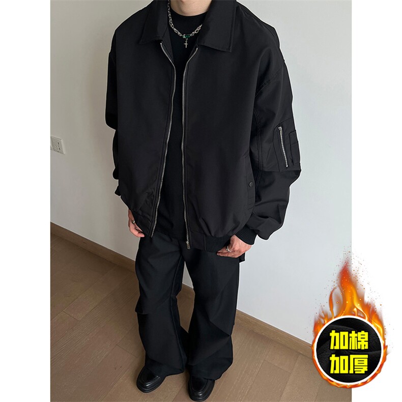 现货秋冬季美拉德立领飞行立领夹克boxy棉衣美式高街加厚加棉外套，男装夹克，电商A486-1