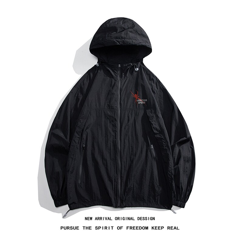 白底23夏季时尚百搭拉链连帽UPF50+薄款防晒衣外套F164P65控88，男装防晒衣，电商A247-1