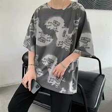 21港风ins短袖男T恤日系潮流中性宽松学生嘻哈五分袖上衣TX18-P20，男装T恤，星座1008-2