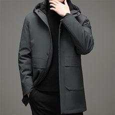 男士厚款羽绒服商务休闲中长款羽绒服宽松连帽款SNNYR867076-P360，男装羽绒服，电商B212（原钱塘6029）