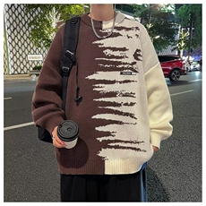 毛衣男秋冬拼接撞色针织衫日系复古宽松慵懒休闲外套MY7022-P45，男装针织衫/毛衣，星座308B-1