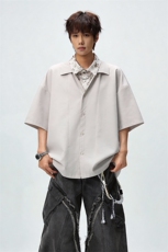 2026夏季新款冰感冰丝花领短袖衬衫男CD6415-特P40建议零售价98，男装T恤，电商A001