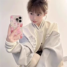 J546-P70早秋美式皮袖棒球服外套2025新款刺绣拼色潮宽松，女装短外套，电商B323A