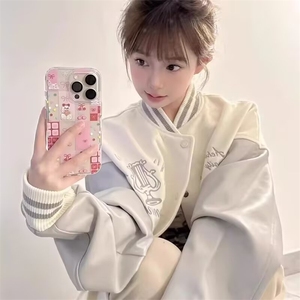 J546-P70 早秋美式皮袖棒球服外套2025新款刺绣拼色潮宽松图片