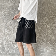 夏季设计感潮牌五分裤ins休闲中裤棋盘格牛仔短裤男K3121-P35，男装牛仔裤，星座512-2