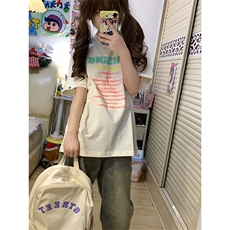 抖音得物210克现货宽松纯棉美式潮牌印花落肩袖纯棉T恤AT21141，男装T恤，电商A443