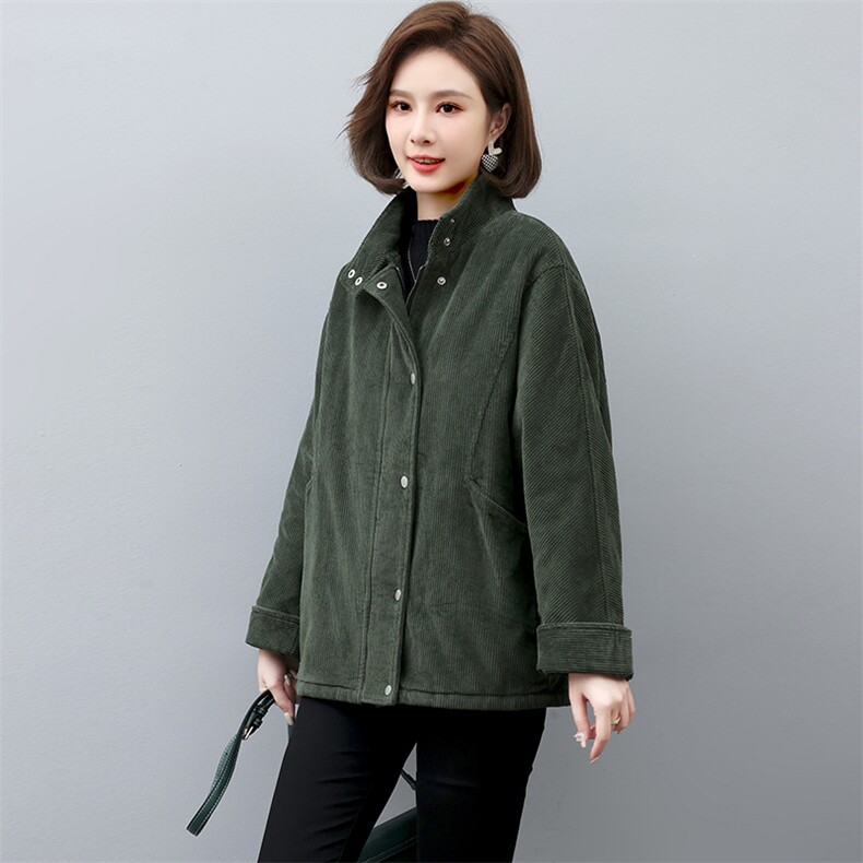 灯芯绒夹棉外套女2022新款冬季中年妈妈立领短款棉衣棉服,女装棉衣/棉服,忆绮罗
