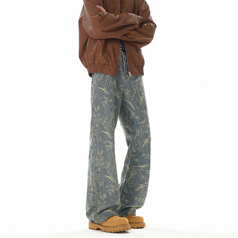 B221美式ins高街暗黑宽松直筒提花牛仔裤LK24394-特P52控88，男装牛仔裤，电商B221