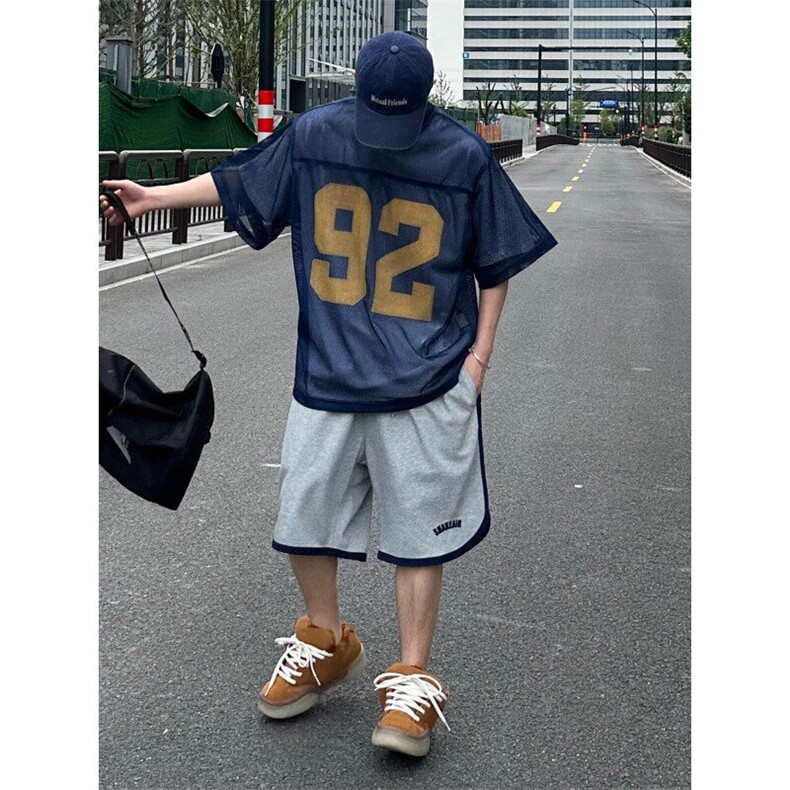 美式复古夏季宽松廓形透气网眼印花镂空圆领短袖T恤球衣男女TC52,男装T恤,星座1116A（原606A-3）