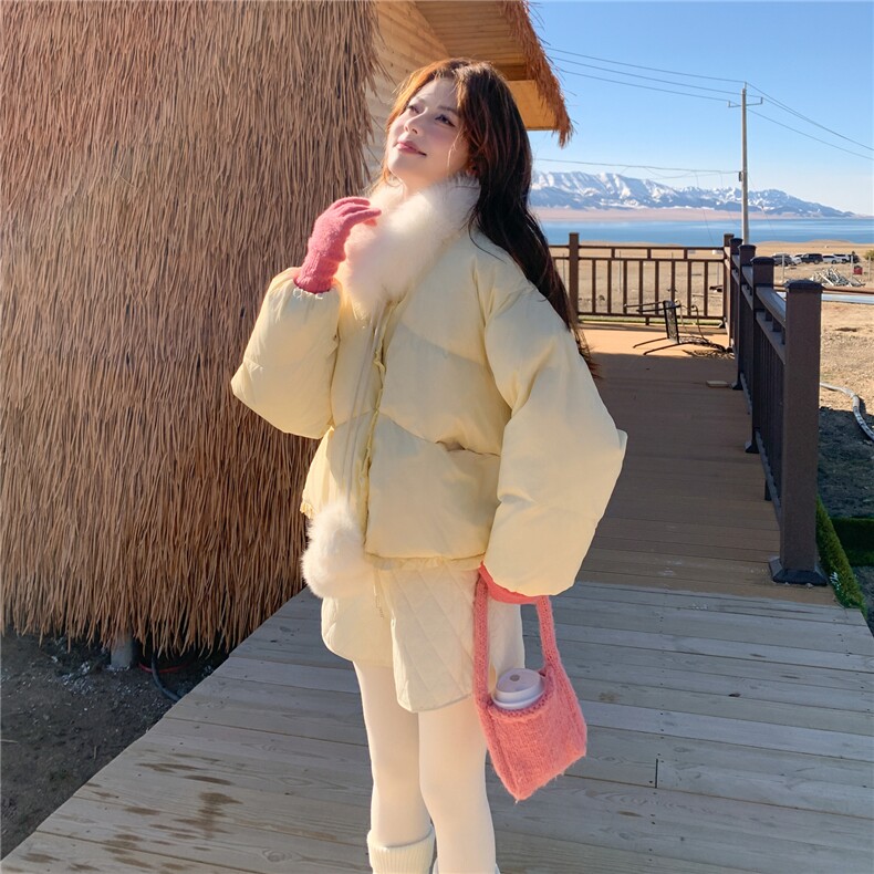 现货！2C056-7096-P285控428（浅黄色90绒羽绒服送毛毛围巾）,女装羽绒服,2C056