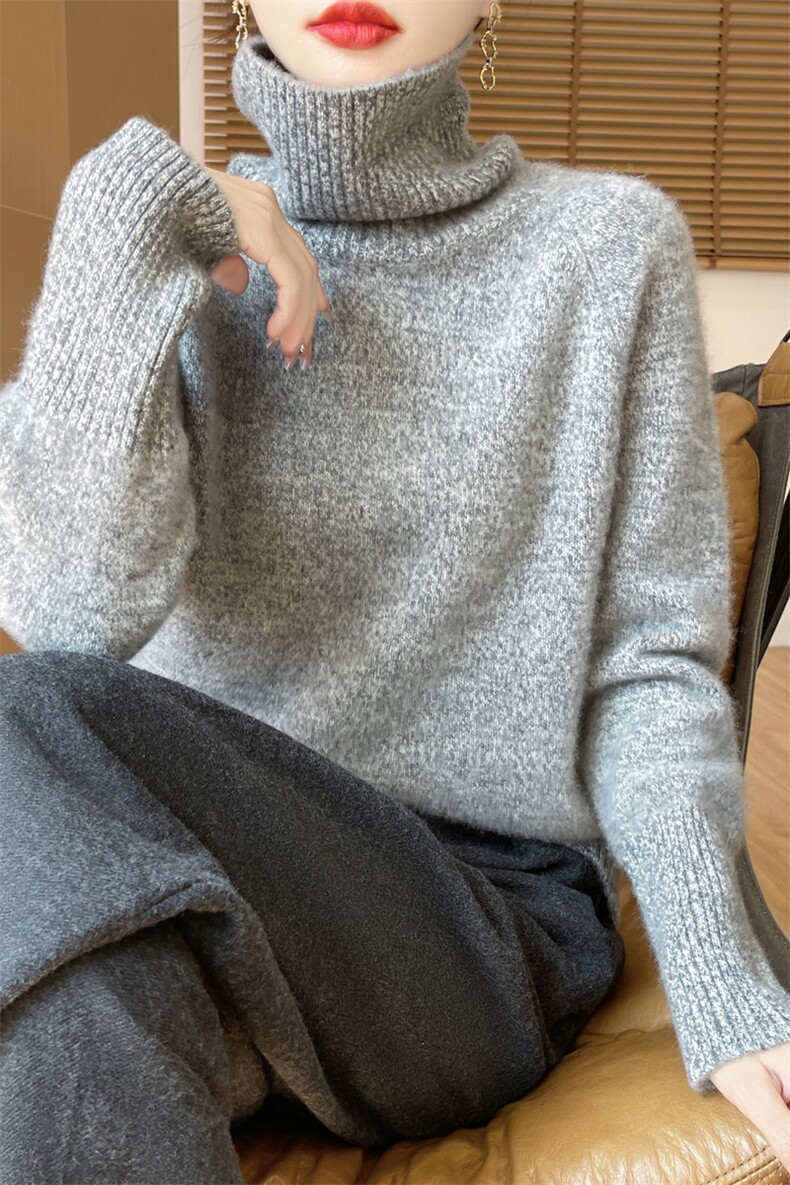 宽松慵懒亮片羊毛衫加厚高领毛衣女韩版秋冬内搭羊绒打底针织衫,女装羊毛衫,迅太羊绒