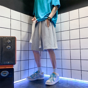 HX969-TP35夏季新款简约大织带抽绳五分裤直筒休闲运动百搭短裤,墨绿色背带裤怎么搭配外套图片