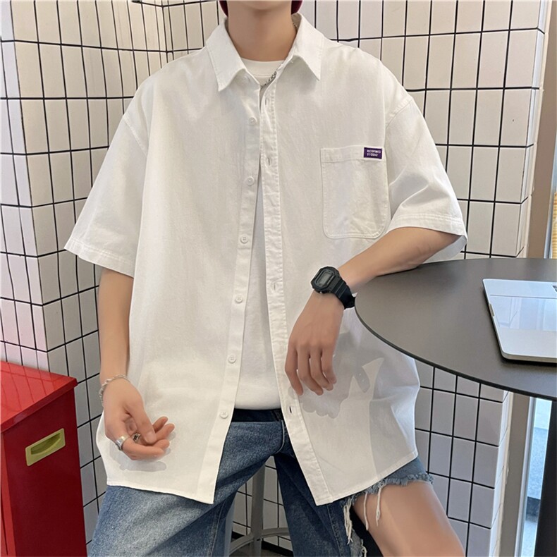 短袖衬衫男夏季新款潮牌纯色宽松衬衣港风痞帅百搭学生CS2011-P28,男装衬衫,星座1008