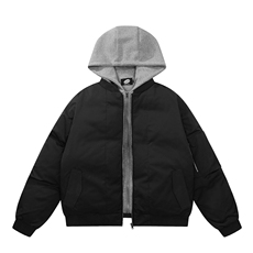 假两件连帽棉衣外套女冬季韩系复古时尚高级感棒球服宽松加厚棉服，男装夹克，星座506A