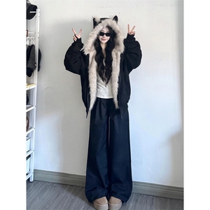 美式复古座山雕耳朵毛绒棉衣棉服冬季加厚夹棉外套棉袄MY0889-P93图片