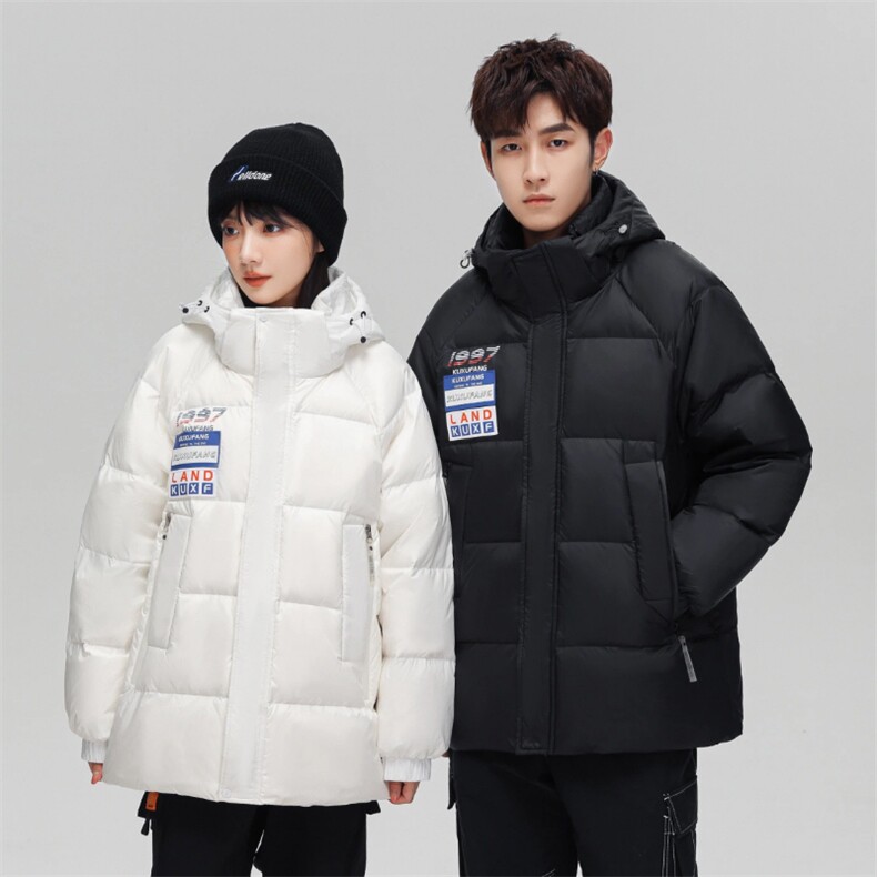 经典三条杠连帽短款时尚韩版白鸭绒羽绒服外穿学生情侣班服，男装羽绒服，星座301D-5(原星座1415）