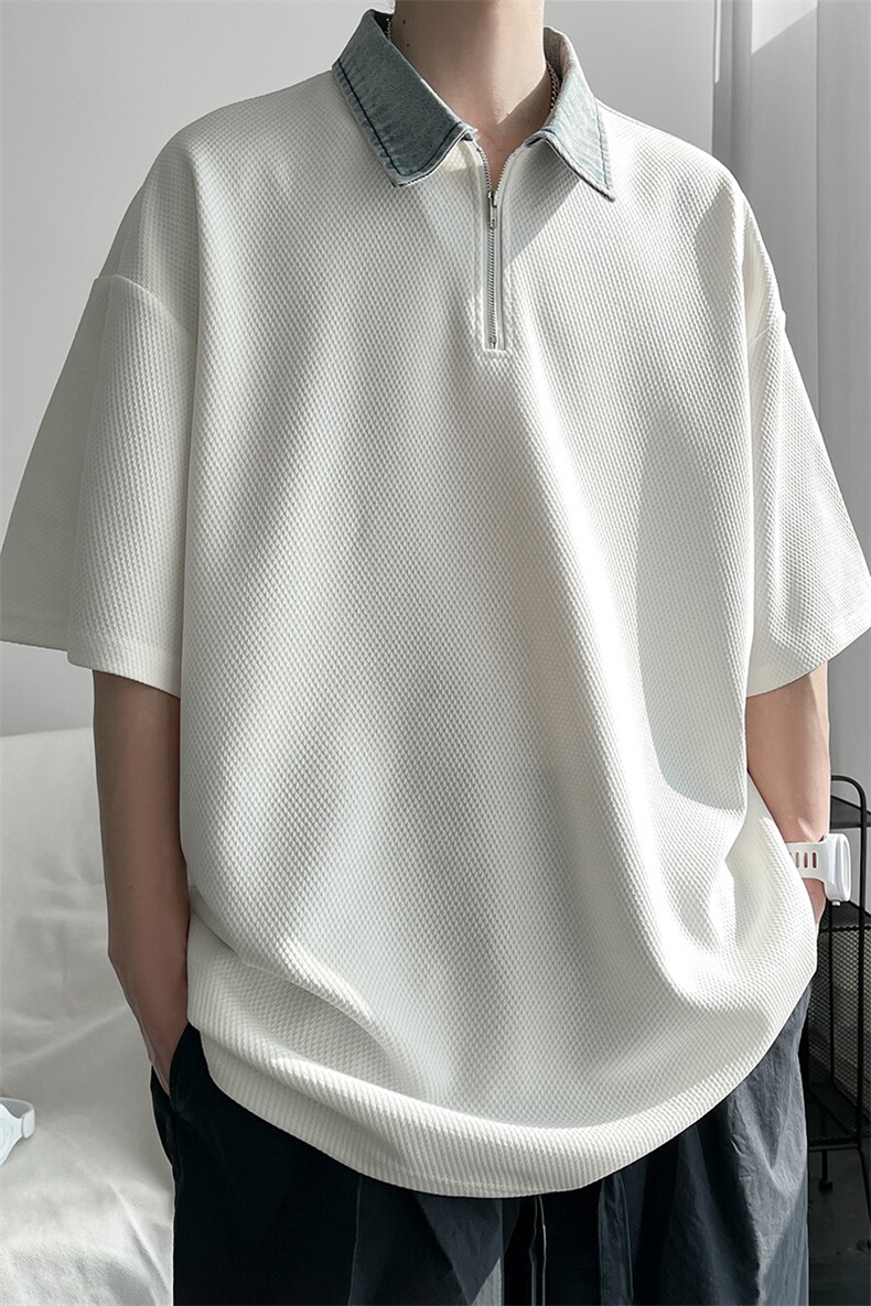 夏款男休闲卫衣牛仔领拼接POLO衫短袖T恤外套A071-T15-P45,男装T恤,电商A071