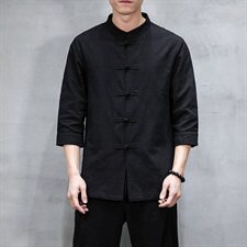 2021新款中国风男装棉麻七分袖衬衫男盘扣唐装QT6008-1/CS066/P70，男装衬衫，电商A008