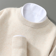 羊毛30%兔绒20%套头男士圆领长袖商务绅士，男装针织衫/毛衣，枫宸羊绒