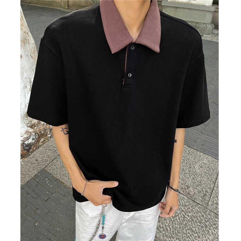 主推拼色翻领重磅POLO衫短袖T恤宽松短宽上衣男H1099特P33，男装Polo衫，电商A341