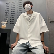 603-1-CY01-P38控58现货纯色古巴领衬衫男短袖宽松休闲半袖衬衣，男装T恤，星座403（原603-1）