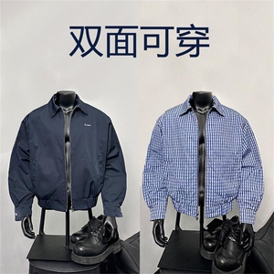 两面穿翻领外套男春秋季美式小众复古百搭老钱风重磅夹克外套潮搭图片