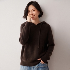 秋冬新款洋气时尚百搭显瘦女款35%山羊绒帽衫，女装羊绒衫，艾巧羊绒