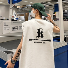 港风夏装新款麂皮绒印花可拆卸圆领宽松短袖T恤男背心潮D286P38，男装背心/马甲，电商A335-1（原A458）