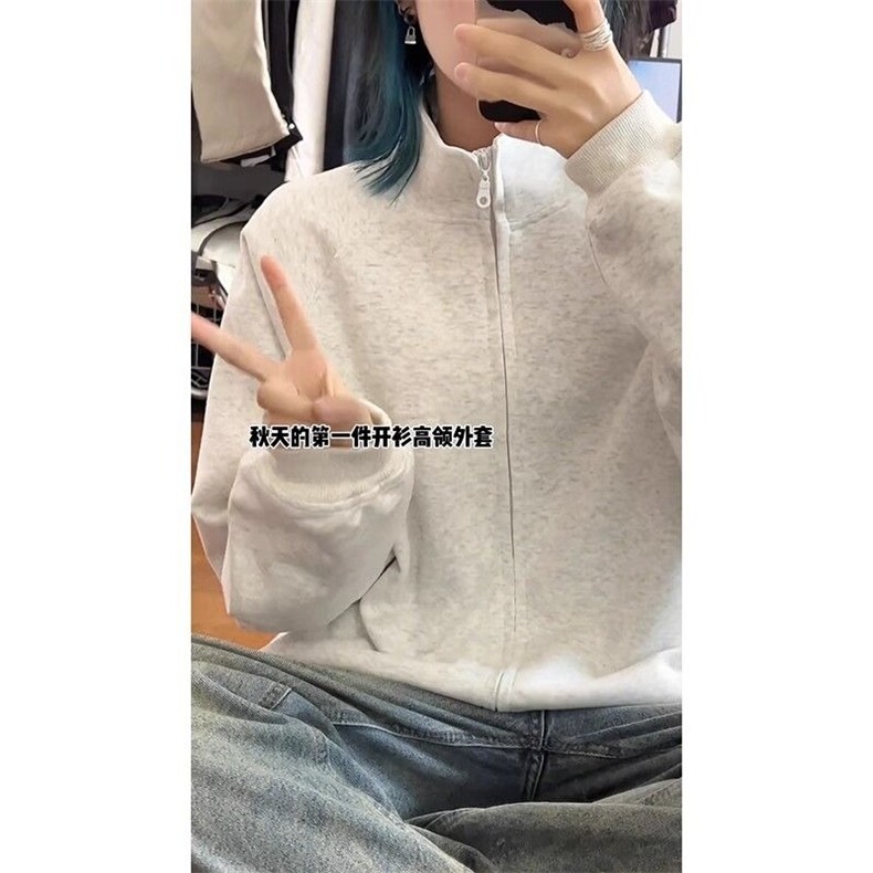 W10281-P50网图现货cleanfit纯色重磅立领拉链开衫运动休闲卫衣,男装卫衣,星座1608