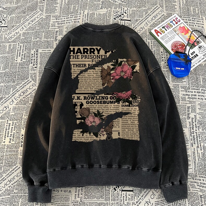美式潮牌重磅水洗做旧圆领卫衣力推大码男XZ517A-BK15549-P58,男装卫衣,星座517A