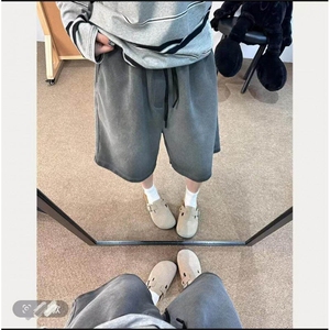 水洗做旧刺绣重磅短裤男款夏季大码运动五分裤子宽松阔腿休闲卫裤图片