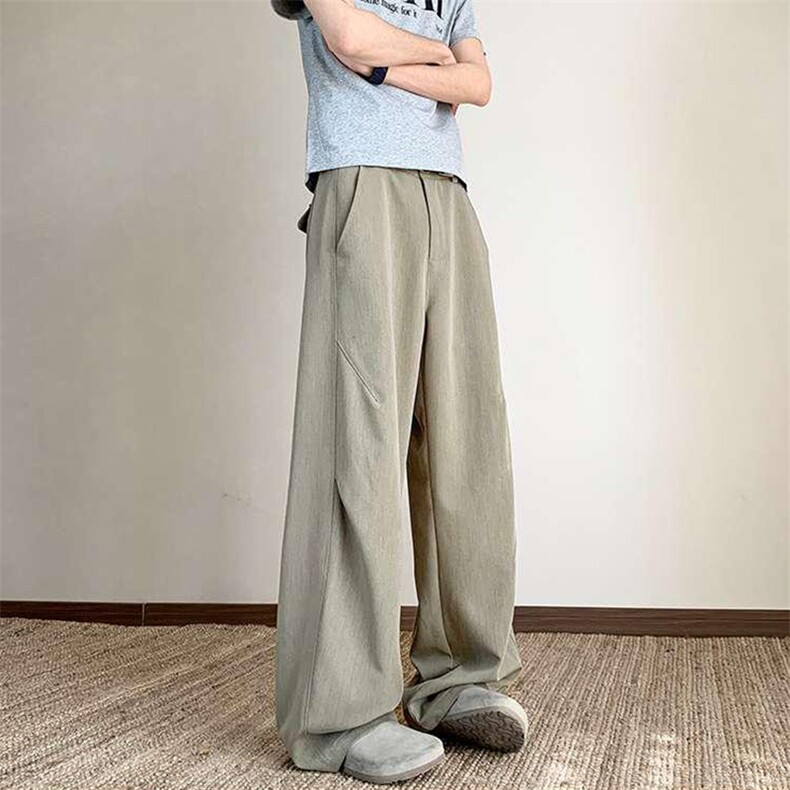 春夏美式高街褶皱休闲裤男女西裤直筒垂感裤子潮牌百搭阔腿长裤子,男装西裤,电商A486