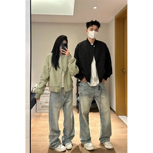 【网图】B221美式ins高街重工艺宽松微喇牛仔裤LK24388-P55控78,金丝绒阔腿裤的搭配上衣图片图片