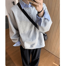 抖音得物高品质26春装美式高街假两件衬衫领长袖卫衣POLO领打底衫，男装T恤，电商A486-1