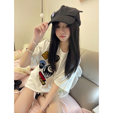 万针全刺绣工艺得物抖音高品质260克纯棉双纱美式高街短袖T恤P33，男装T恤，电商A486