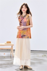 夏季新款现货！2026新中式奥黛款旗袍盘扣开叉+流光阔腿裤两件套，女装套装/套裙，宝儿家