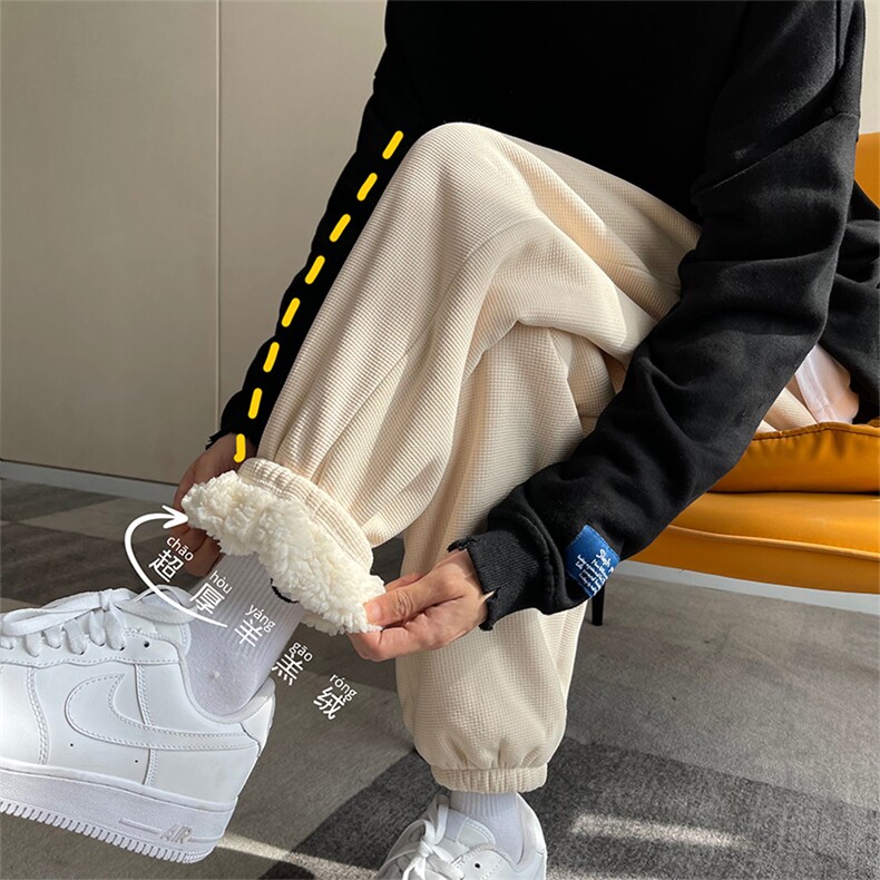 04冬季加厚保暖加绒羊羔毛裤男束脚阔腿休闲裤XZ211-1-K2461-P60，男装休闲裤，星座211-1