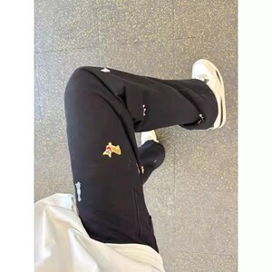美式腊肠狗刺绣牛仔裤男春秋新款潮牌直筒宽松水洗微喇高街长裤子图片