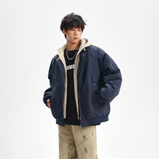 !潮流冬季连帽拉链加绒加厚棉衣情侣撞色棉服外套MY5567-P78，男装棉衣，星座610B-1