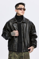 美式复古翻领夹克潮牌皮衣夹克宽松外套A436-983-P145188，男装夹克，电商A436