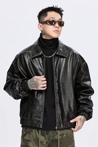 美式复古翻领夹克潮牌皮衣夹克宽松外套 A436-983-P145188图片