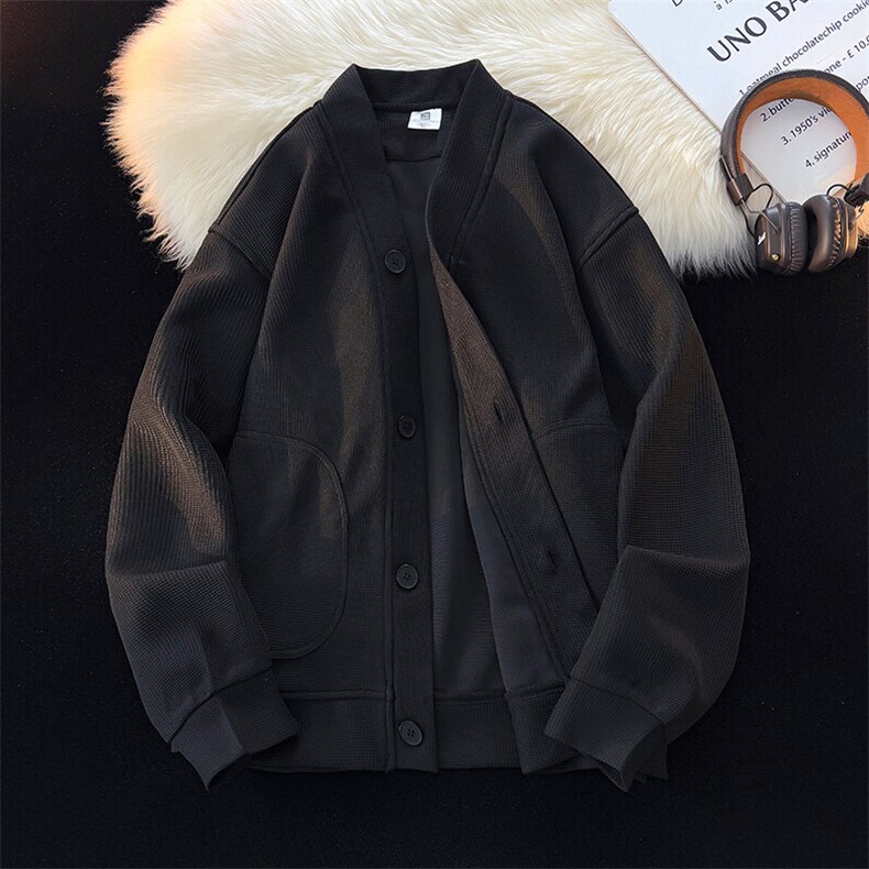 8XL-M春季开衫V领卫衣男港风日系慵懒风痞帅长袖上衣服外套KS001图片