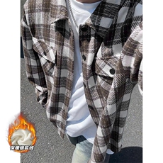 保暖休闲银狐绒潮流毛呢格子衬衫重磅480g男J5283J加绒-特P48控98，男装衬衫，电商A001