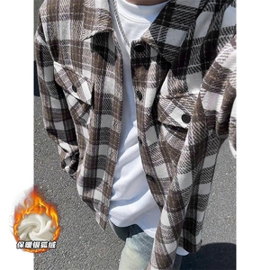 保暖休闲银狐绒潮流毛呢格子衬衫重磅480g男J5283J加绒-特P48控98图片