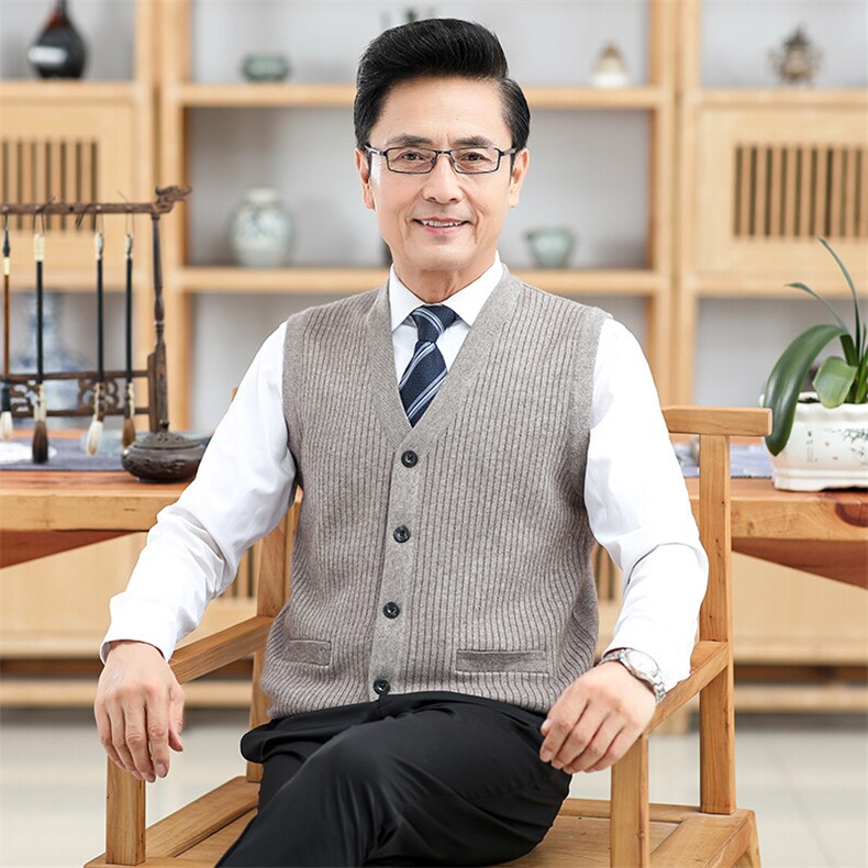 秋冬季毛衫系扣开衫打底衫中老年男保暖针织毛衣外套爸爸上衣,男装针织衫/毛衣,钱塘6003（原4033）