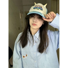 新款!设计高级感蓝色格子衬衫男女春夏季宽松外搭衬衣C2273，男装衬衫，星座1116A（原606A-3）